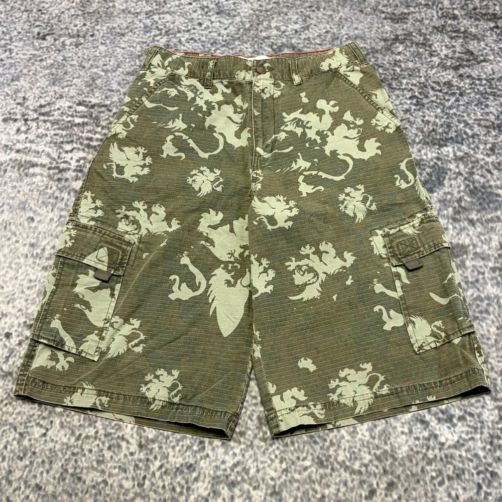 Mossimo Cargo Shorts Mens 28 Green Dragon Print Grunge Skater Vintage Y2K